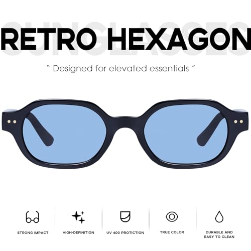 mosanana Retro Hexagon Sunglasses for Women Trendy Small 2026 MS52595 - color: C5 Black/Blue