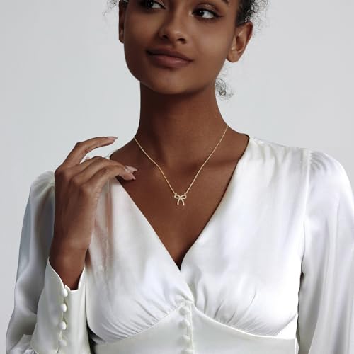 OGD Gold Necklace for Women, Bow Necklace 14K Layered Gold Necklace Dainty Bow Pendant Choker Necklace Trendy Bow Necklace Gold Chain Necklaces for Women Jewelry Gift - color: Cubic Zirconia Bow-Gold
