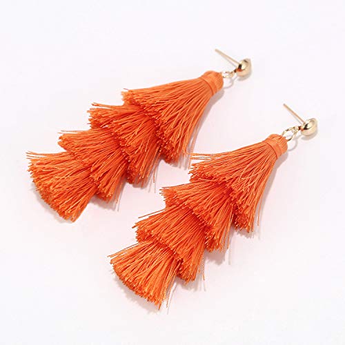 BaubleStar Tassel Earrings Handmade Tiered Thread Tassel Dangle Earrings, Multi Colors - color: Russet Orange