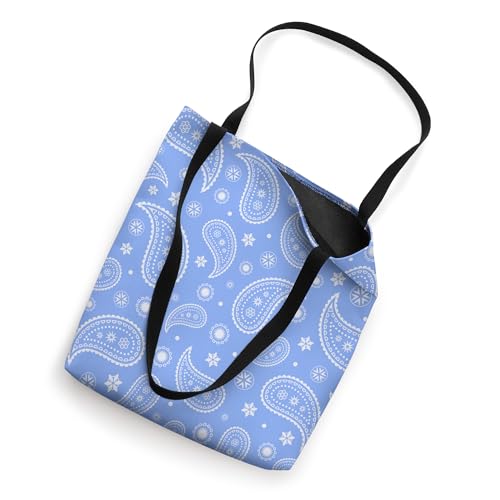 Baby Blue White Paisley Boho Bandana Floral Aesthetic Girly Tote Bag