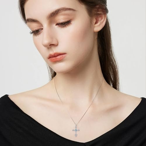 Cross Necklace 925 Sterling Silver Turquoise Christian Pendant Religious Cross Jewelry Christmas Gifts for Women Men - style: Filigree