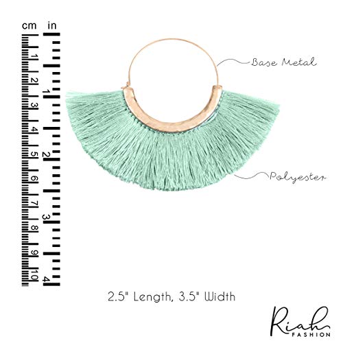 Bohemian Silky Thread Tassel Strand Fringe Statement Hoop Earrings - Lightweight Semi Circle Fan Threader, Mermaid Hoops - color: Halfmoon Tassel Hoops - Light Blue