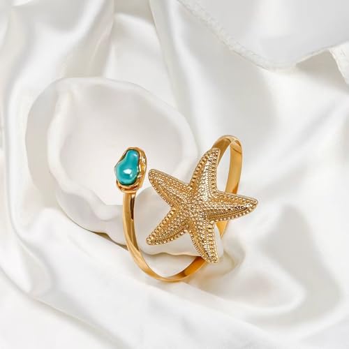 Arm Cuff for Women Gold Upper Arm Bracelet Minimalist Adjustable Cuffs Bangle Punk Dress Jewelry - style: Star B
