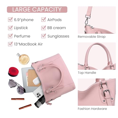 HESHE Genuine Leather Purses and Handbags for Women Tote Shoulder Bag Satchel Purse Top Handle Bags Hobo Crossbody Purse - color: Pink, size: Large