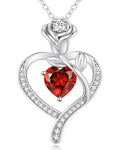 LOUISA SECRET Rose Flower Heart Birthstone Necklaces for Women, 925 Sterling Silver Jewelry, Pendant Heart Necklaces Birthday Anniversary Christmas Gift for Women Wife Mom Girlfriend Lady - color: White Gold-01/07-Jan/Jul
