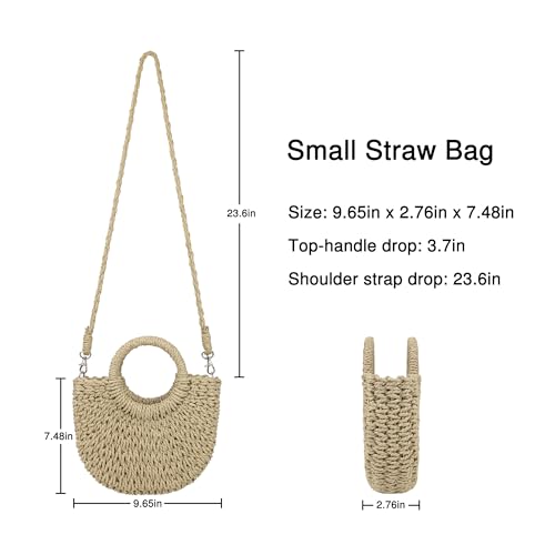 Womens Straw Beach Bag Woven Crossbody Shoulder Bags Top Handle Satchel Handbag Purse for Summer - color: Khaki
