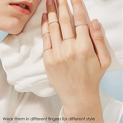 MILACOLATO 1mm Stainless Steel Stacking Rings for Women | Thin 14K Gold Plated Band Rings | Stackable Knuckle Rings Thumb Pinky Midi Rings | Comfort-Fit Size 3/4/5/6/7/8/9 - color: 14pcs Silver&Rose-Gold Tone