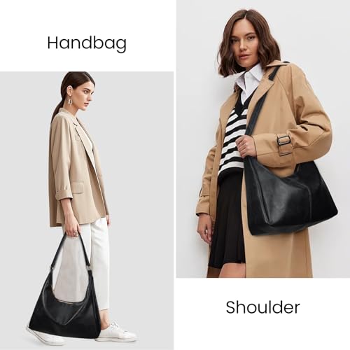 Brown Shoulder Bag for Women,Brown Leather Purse Slouchy Hobo Bags Everyday Purse Daily Commuting Bag with Zipper - color: Black