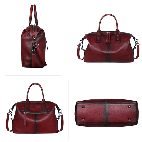 Iswee Genuine Leather Satchel Tote Bag Top Handle Handbag Designer Shoulder Bag Large Capacity Cross Body Bag - color: Wine