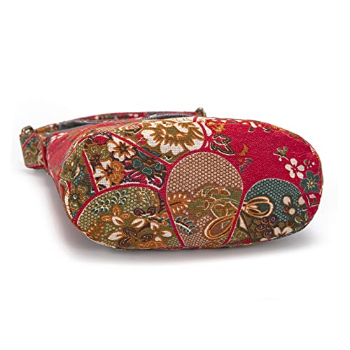 OPQRSTU Women's Retro Small Size Canvas Shoulder Bag Hippie Boho Crossbody Handbag - color: Red Windmill