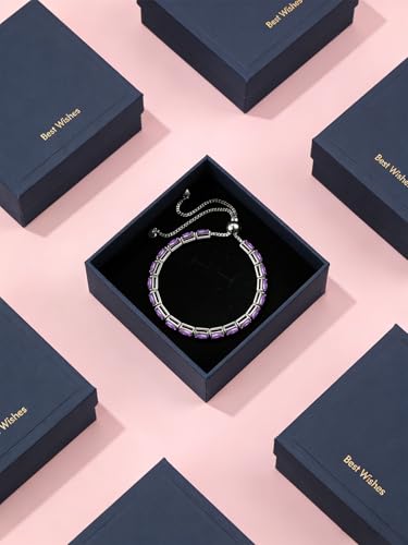 Radiant Cut Birthstone Tennis Bracelets for Women, Adjustable 6–9 Inches White Gold Plated Sterling Silver Bracelet, Hypoallergenic Anniversary Birthday Valentine’s Day Gift for Her - color: 02-Amethyst