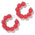 Raffia Hoop Earrings Statement Boho Beaded Earrings Cute Rattan Handmade Colorful Jewelry for Women Unique Summer Outfits - color: Red
