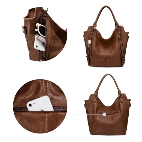 Tote Bag for Women PU Leather Shoulder Bags Fashion Hobo Bags Large Purse and Handbags with Adjustable Shoulder Strap - color: Brown