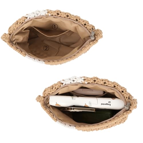 Goclothod Women Crochet Fringed Shoulder Bag Cotton Tassel Crossbody Bag Hippie Beach Purse - color: Elegant