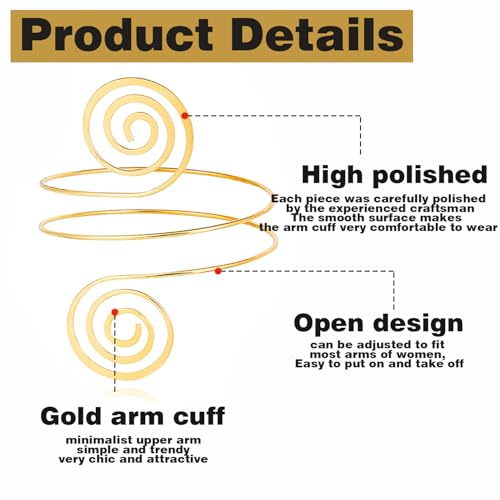 BOMAIL 2Pcs Gold Arm Cuff Bracelets Set for Women | Open Adjustable, large Upper Arm Bangles, Coil Swirl Armlet,Ren Faire Armband,Minimalist ,Goddess - style: C Style