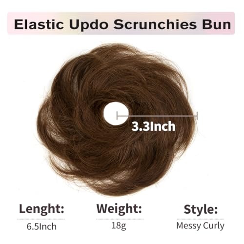 2 PCS Medium Brown Hair Bun, Messy Bun Hair Piece, Soft Fluffy Elastic Scrunchie, 30s Easy Updo for Women & Kids, Ideal for Daily Wear, Ballet, Dance & Office Use - color: Chocolate Brown, size: 4 Inch