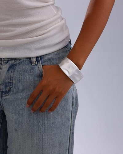 Bangle Bracelets for Women | 14K Gold Plated Trendy Wide Bracelets | Hinged Arm Cuff Bangles Chunky Bracelet for Women - color: Style B-Matte Silver Plated Bangles