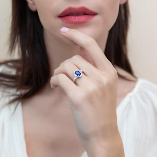 BERRICLE Sterling Silver CZ Halo Wedding Engagement Rings for Women, Oval Cut Cubic Zirconia, 1-3 Piece Sets, Pink/Blue/Clear - style: Halo, Sapphire