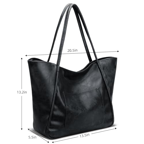 KKXIU Large Tote Bag for Women with Zipper Work Leather Travel Purse and Handbags - color: Black02