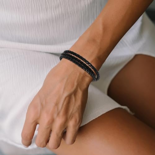 Long tiantian Boho Bracelets for Women Western Jewelry for Women Leather Wrap Bracelets Stackable Bangle Western Outfit for Women - color: mens bracelet leather(black)
