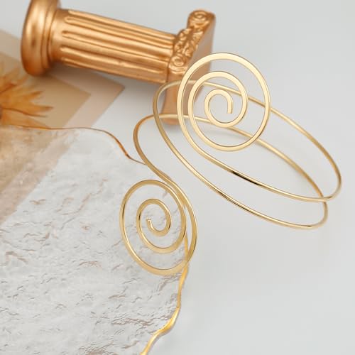 BOMAIL 2Pcs Gold Arm Cuff Bracelets Set for Women | Open Adjustable, large Upper Arm Bangles, Coil Swirl Armlet,Ren Faire Armband,Minimalist ,Goddess - style: C Style