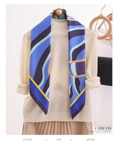 Women's Square Silk Like Head Scarf Large 35 inch Silk Feeling Hair Wrapping Satin Scarves for Sleeping Bandanas - color: A020-1 Twill Letter S Blue