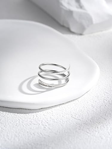 LUKRAY Sterling Silver Ring, Hammered Wire Wrap Ring, Adjustable Ring for Women, Handmade Thumb Ring form 4-12
