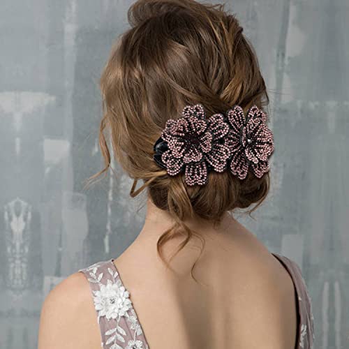 inSowni 4 Pack Luxury Fancy Gems Korean Decorative Glitter Sparkly Crystals Rhinestones Double Flower Hair Claws Clips Plastic Barrettes Hairpin Clamps Hair Accessories for Women Girls Thick Long Hair - color: 4 Pack Rhinestone Double Flower Hair Claw Cli