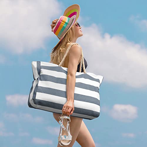 Becokan Beach Bag Large Beach Tote Bag for Women Waterproof Sandproof Swim Pool Bag With Zipper - color: Dark Grey