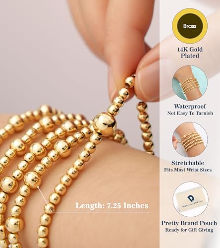 doubgood Gold Bracelets for Women, 5 Piece 14K Gold Plated Bracelet Stack Beaded Ball Jewelry Sets Gifts for Women - color: Style 3-Gold-7.25IN