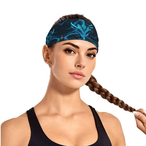 Black and Gold Swirl Liquid Ink Marble Workout Headbands Fashion Sports Sweatbands Yoga Hairbands for Fitness Athletic Non Slip Wicking Headscarf for Men Womens Girls Summer Accessories Elastic Bands - color: Blue Dragon