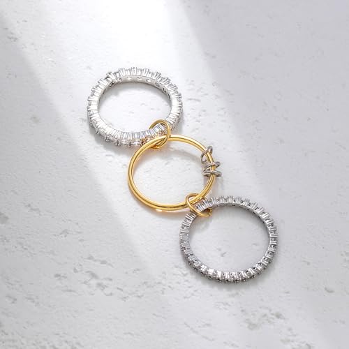 18K Gold Plated Stackable Rings for Women with Gift Box – Silver & Gold Multi-Link Connected Bands Set,Cubic Zirconia Mixed Metals Rings, Tarnish-Resistant Jewelry - color: three rings set, size: 10