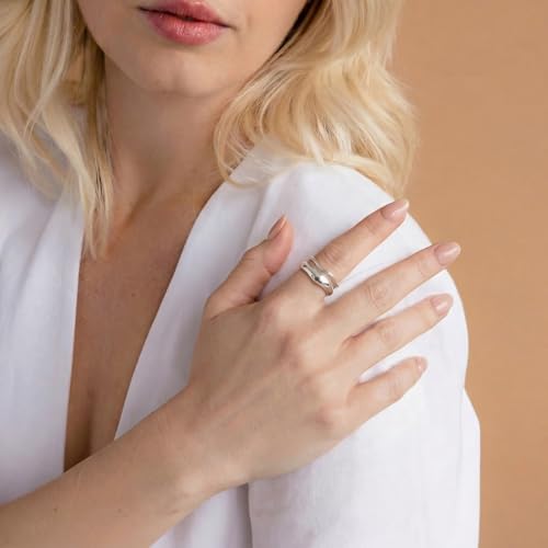 Gold Rings for Women Men Non Tarnish, Waterproof Chunky 14K Gold Plated Dainty Stackable Rings Trendy Statement Pinky Thumb Rings Engagement Eternity Wedding Band Ring Stacking Gold Jewelry Size 3 4 5 6 7 8 9 10 11 - color: Silver, size: 7
