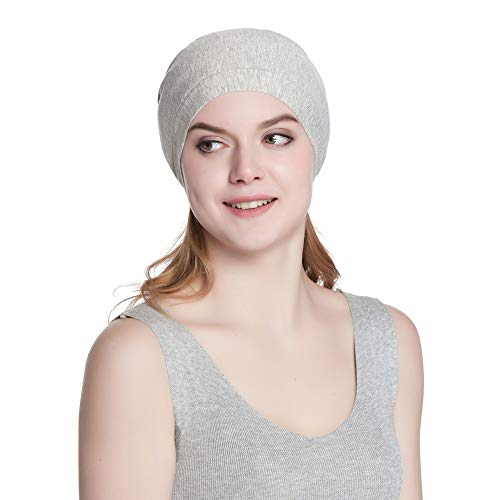 Alnorm Slouchy Beanie Casual Bonnet Satin Lined Hair Wrap Knit Beanie Cap Light Grey - color: Light Grey