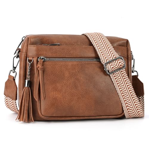 MEITRUE Crossbody Bags for Women, Vegan Leather Crossbody Purse Trendy Multi Pockets Shoulder Handbag with Tassel - color: 01-brown