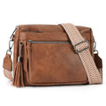 MEITRUE Crossbody Bags for Women, Vegan Leather Crossbody Purse Trendy Multi Pockets Shoulder Handbag with Tassel - color: 01-brown