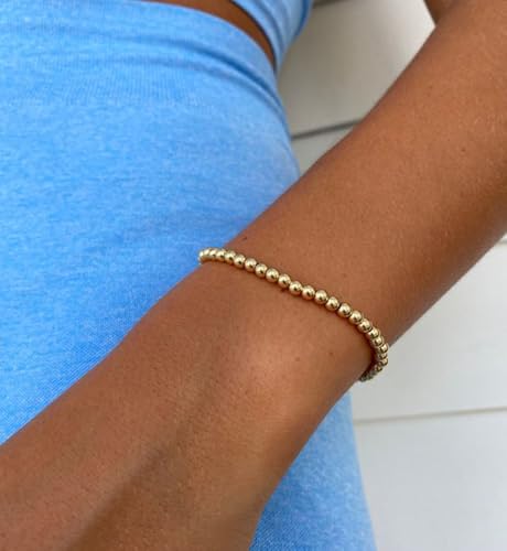 Gold Beaded Bracelets for Women, 14K Real Gold Plated Jewelry for Women Dainty Pearl Bead Bracelets Stack, Non Tarnish Trendy Stackable Ball Cross Stretch Bracelet Set Fashion Accessories Gifts - color: Gold stretch bead