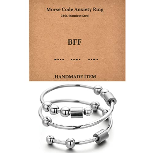 Morse Code Rings for Women, Stainless Steel Spinner Ring Fidget Rings for Anxiety Ring Morse Code Rings Inspirational Gifts Jewelry Women Birthday Graduation Gifts for Best Friends - style: 26 BFF