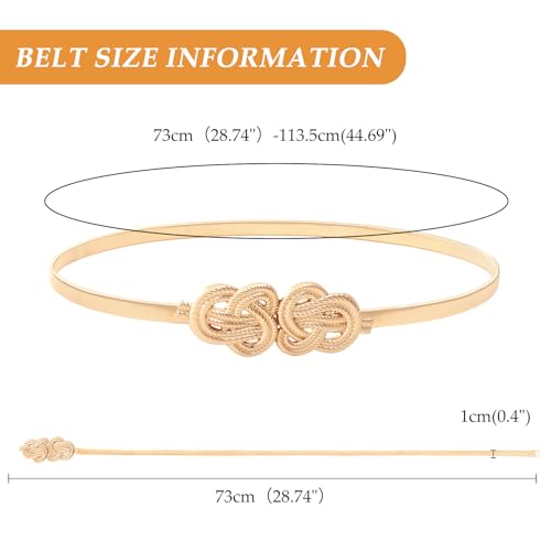 E-Clover Womens Fashion Metal Stretch Waist Skinny Belt Waistband - color: Gold Knot-01