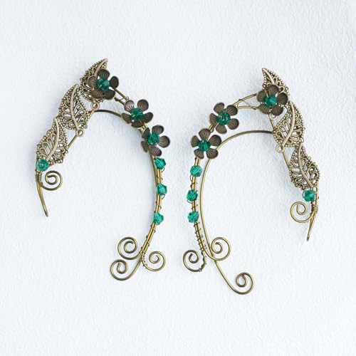Elf Ear Cuffs, OwMell Handcraft Silver Pointed Fairy Elven Cosplay Fantasy Costume Bridal Wedding Earrings for Non Pierced Ears - style: 3 Flowers