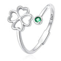 PARCOM Adjustable Women Stackable Ring, 925 Sterling Silver Open Rings - Trendy Eternity Cubic Zirconia Stackable Band Engagement Promise Ring for Her, Hypoallergenic Non Tarnish Nature Bird Floral Thumb Rings - color: Four-Leaf Clover