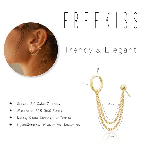 Freekiss Gold Chain Studs Earrings for Women Trendy: Hypoallergenic 14K Gold Plated Dangle Earrings Dainty Small Long Chain Earring Set Fashion Gold Jewelry for Women - style: ball chain earrings-gd