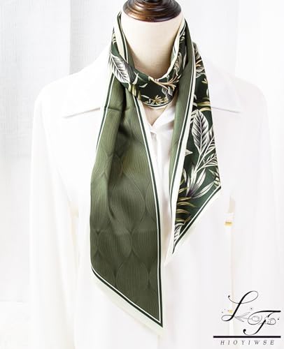 Hioyiwse Head Scarf Hair Neck Scarves For Women Purse Bag Scarfs For Handbags Silky Long Thin Satin Headscarf Fashion - color: B15-green Plant Leaf