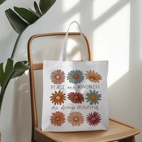 Motivational Canvas Tote Bag,Positive Affirmation Gifts for Women Men Reusable Grocery Shopping Tote Bag Purse - color: Pace and Kind