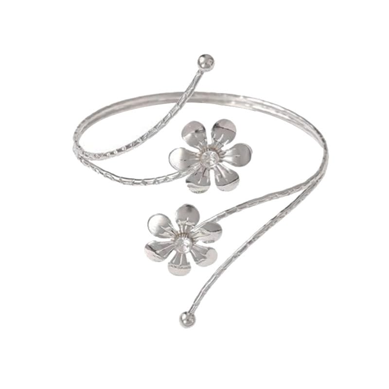 Dainty Arm Cuff Bracelet for Women Gold/Silver Adjustable Upper Arm Cuff Layered Bangle Bracelet Open Knot Bracelet Summer Beach Charm Fashion Jewelry - color: Flower