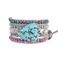 YGLINE Natural Stone Bracelet 5 Wraps Bracelet Handmade Blue Color Boho Bracelet for Women Bracelet - color: turquoise1