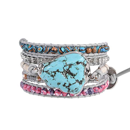 YGLINE Natural Stone Bracelet 5 Wraps Bracelet Handmade Blue Color Boho Bracelet for Women Bracelet - color: turquoise1