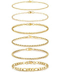 Honsny 6PCS Stainless Steel Bracelets for Women Men,14K Gold Plated Cuban Link Paperclip Chain Bracelet Dainty 6.3/7/7.8/9.5 Inch Stainless Steel Bracelet Set Fashion Jewelry - color: Gold, size: 7.8 Inches