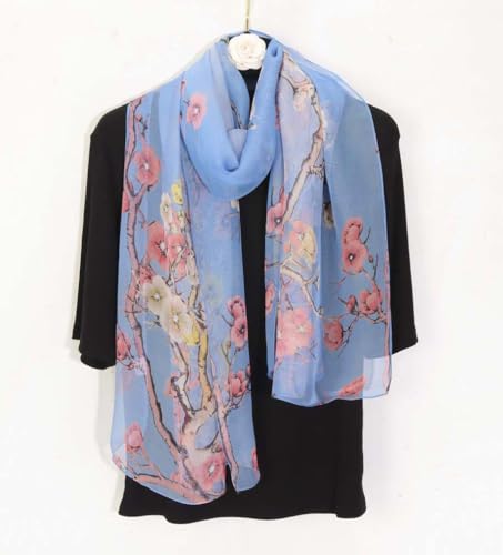 Xyueanlo Scarfs for Women Fashion Scarves Print Pattern Lightweight Sunscreen Scarf Wraps Shawls - color: Plum Blossom Blue