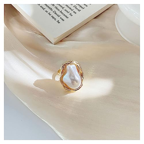 Choistily Pearl Ring for women Geometrical Irregular Pearl Ring Womens Open Adjustable Index Finger Rings - color: gold